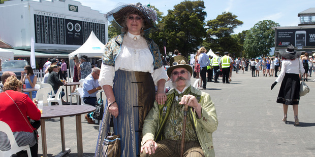 Jane and Leslie Craven, of Wellington, at the Wellington Cup Day at Trentham Racecourse. Photo / Mark Mitchell