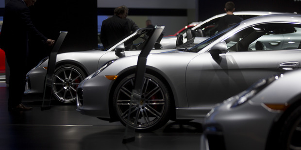 The Porsche AG Cayman S vehicle, sits on display during the 2016 North American International Auto Show in Detroit, United States. Photo / Bloomberg