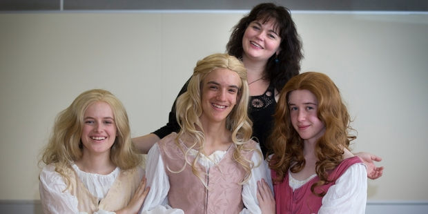 Kierron Diaz-Campbell, Sam Meyerhoff, and Murdoch Keane in costumes by Chantelle Gerrard (back). Photo / Nick Reed