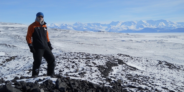 Dr Richard Levy near the expedition site at Mt Discovery, which may hold clues to Earth’s future.