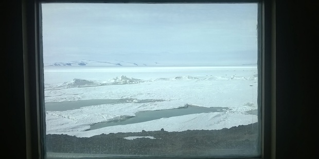 The view from inside Hillary's Hut at Scott Base. Photo / Jamie Morton