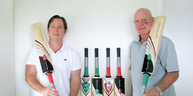 Kayne and Colin Henderson with their new Centurion cricket bats. Photo/supplied