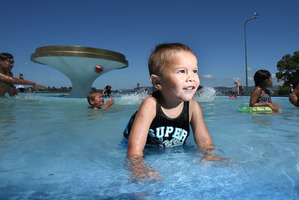 Mother-of-two Moana Mua said the price of sunscreen is shocking but it is a necessity. She agreed a subsidy would help. Te Ariki Mua, 2, wearing sunscreen and splashing in the Memorial Park fountain.