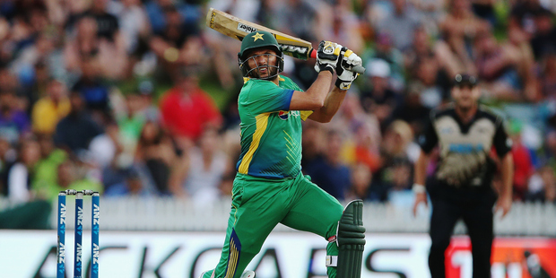 Shahid Afridi during the International Twenty20 match between New Zealand and Pakistan at Seddon Park. Photo / Getty Images