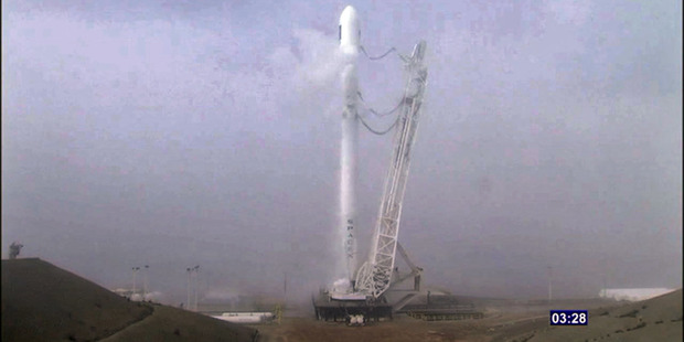 In an image provided by NASA TV, SpaceX's Falcon 9 rocket with the Jason-3 satellite aboard is shown just before launch at Vandenberg Air Force Base. Photo / AP