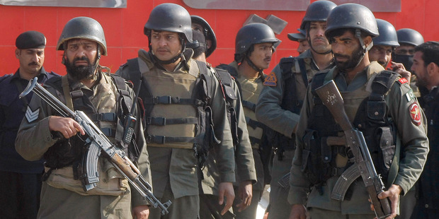 Pakistani troops arrive at Bacha Khan University. Photo / AP