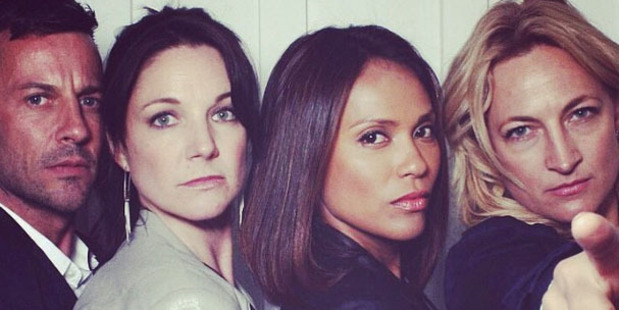 Craig Parker, Claire Chitham, Lesley Ann Brandt and Zoe Bell at the Film NZ event in Los Angeles. Photo / Fleur Saville