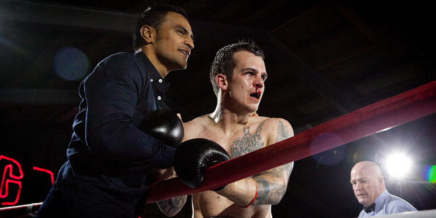 Gunnar Jackson, left, celebrates with Anthony "TNT" Taylor after his win over Darren Askew in Tauranga last August.