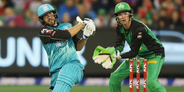 Joe Burns hits out for the Brisbane Heat. Photo / Getty Images