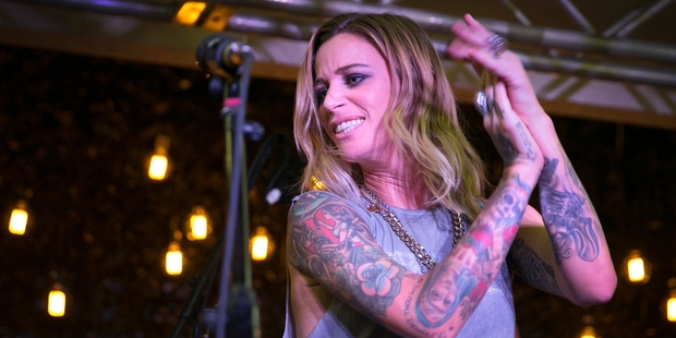 Gin Wigmore performs at a banquet celebrating the flight. Photo / Nick Reed