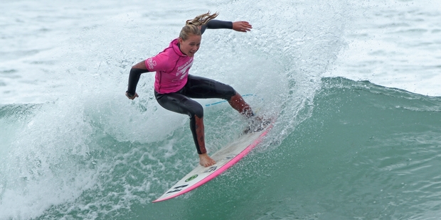 Mount Maunganui surfer Elin Tawharu won three medals at the 2016 Billabong National Surfing Championships. Photo / Mark Stevenson