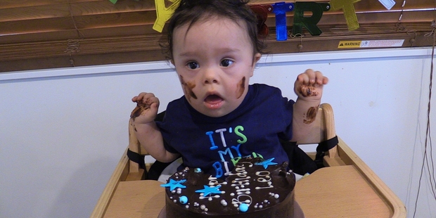 Leo celebrated his first birthday with a chocolate cake. Photo / Supplied