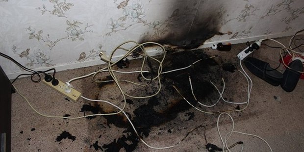 One wall socket was powering between 12 and 15 appliances. Photo / Facebook, Waitemata Fire Service
