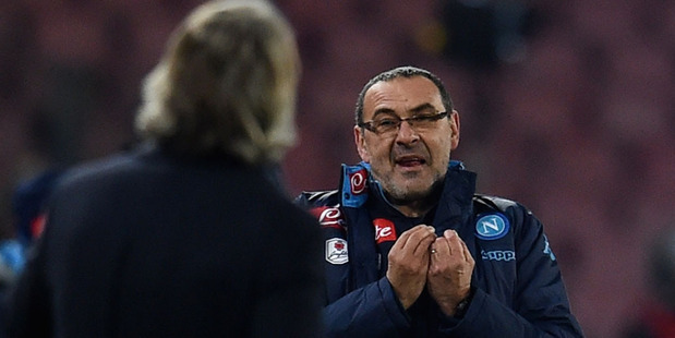 Head coach FC Internazionale Roberto Mancini and head coach SSC Napoli Maurizio Sarri. Photo / Getty