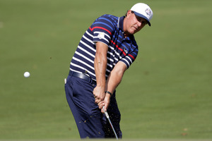Phil Mickelson plays a shot during practice prior to the 2016 Ryder Cup. Photo / Getty Images