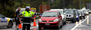 Traffic is turned around at Puhoi after a serious crash has blocked SH1 near Warkworth. Photo / Dean Purcell