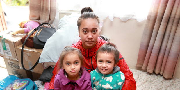 Faith Davis kept only two of her three children, Ariana (left) and Aaron, after a motel told her it could not take all three children despite her emergency housing grant. Photo / Doug Sherring