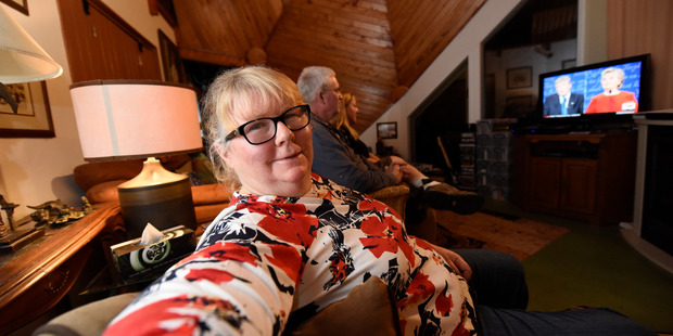 Dawn Dromgool watching the US presidential debate in her home near Katikati. PHOTO/GEORGE NOVAK