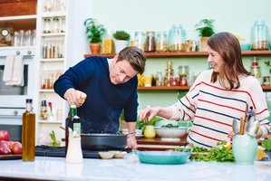 Jamie Oliver and wife, Jools, from the book Super Food Family Classics. Photo / Paul Stuart