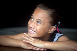 Jurnee McCaskill, 9, has had her cochlear implant put in her right ear. Photo/Andrew Warner