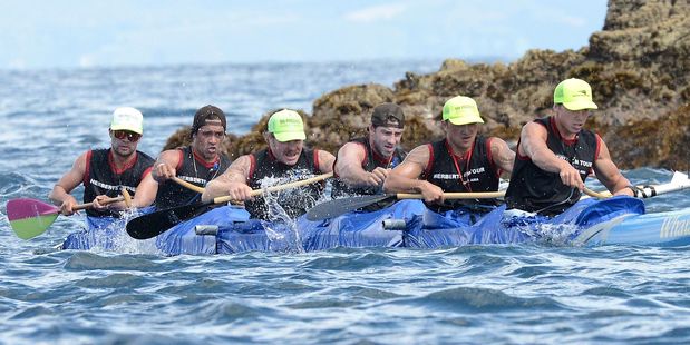 FOCUSED: The open men's team from Nga Hoe Horo Outrigger Canoe Club - Herberts On Tour - in action at last year's Long Distance Nationals. PHOTO/FILE