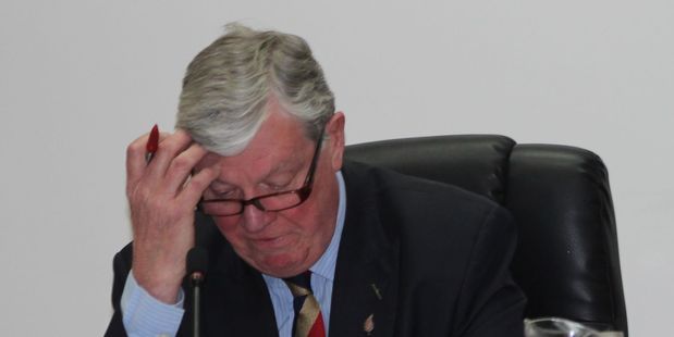 Emotional: Retiring Tararua District mayor Roly Ellis reads his farewell words to district councillors and council staff at the end of his final meeting on Wednesday afternoon.
Reporter: Chr