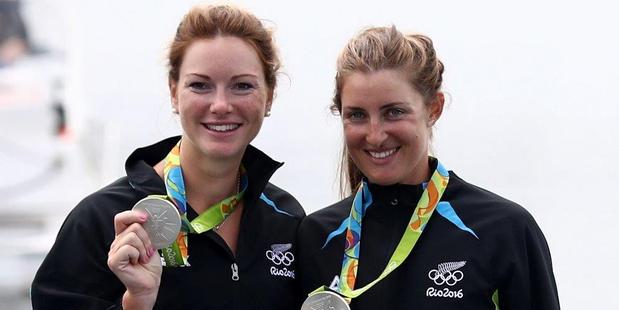SWEET SILVER: Rebecca Scown (right) and Genevieve Behrent with their silver medals at the Rio Olympics.