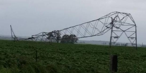 Electricity transmission towers looked a little worse for wear. Photo / Debbie Prosser / Facebook
