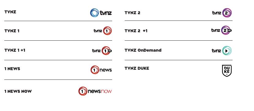 The full range of new TVNZ logos. 
