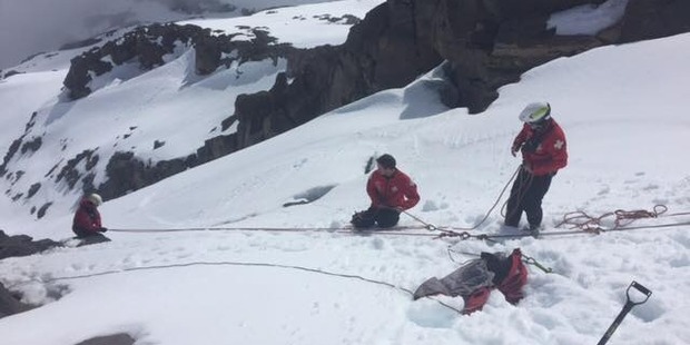 The Ruapehu Alpine Rescue team managed to pull the "appreciative" snowboarder to safety. Photo/Ruapehu Alpine Rescue Organisation