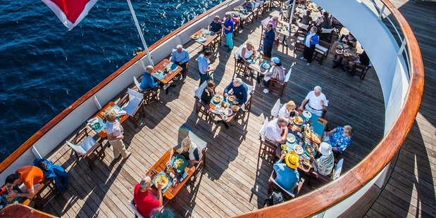 The Aegean Odyssey, a former ferry, has been specially converted for Voyages To Antiquity cruises.