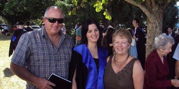 Keith Bremner, who is in a critical condition, is pictured here with daughter Loren, and wife Claire, who was fatally stabbed in Otorohanga last night.