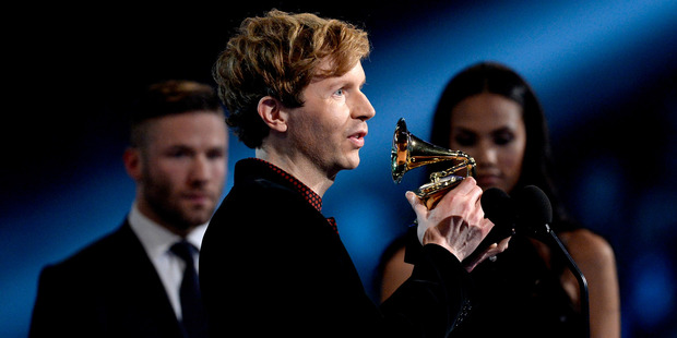 Recording artist Beck accepts the Best Rock Album award. Photo / Getty 