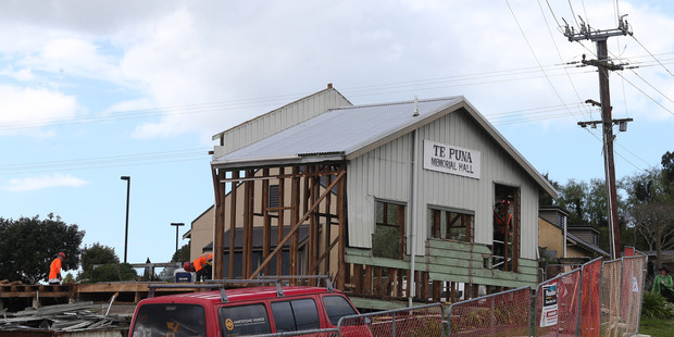 The Te Puna Hall being dismentled. Photo/John Borren