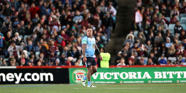Andrew Fifita walks off after being sin binned during the State of Origin. Photo / photosport.nz