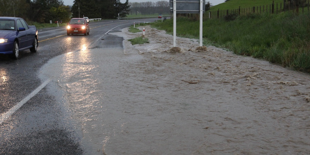 Downpour: Surface flooding north of Waipukurau after another storm hit the town just before 5pm today.