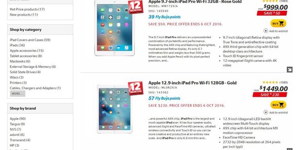 The 9.7 inch iPad Pro was promoted as a 'price offer' on the electronic retailer's website.