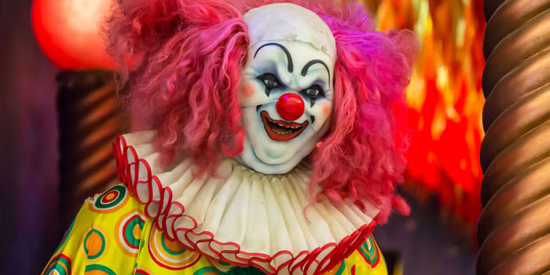 People are getting in an online frenzy with reports of these scary clown sightings in New Zealand cities, including Auckland, Christchurch, Wellington and Hamilton. Photo / 123rf