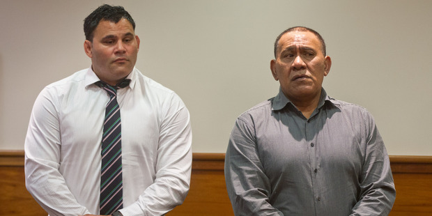 Ngarimu Simpkins (left) and his father Miroa Simpkins were sentenced today in Rotorua District Court. PHOTO/STEPHEN PARKER