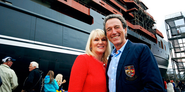 Loading Graeme Hart and Robyn Hart at the launch of their yacht Ulysses in Norway.