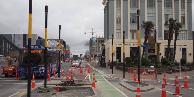 Traffic light madness in Christchurch with 18 traffic light poles having been erected over the past 18 months. Photo / Facebook