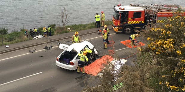 The car involved in a crash near St Leonards on State Highway 88. Photo / Craig Baxter
