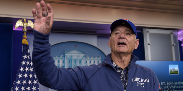 Bill Murray invaded a White House briefing this morning to talk about his beloved Chicago Cubs. Photo / AP