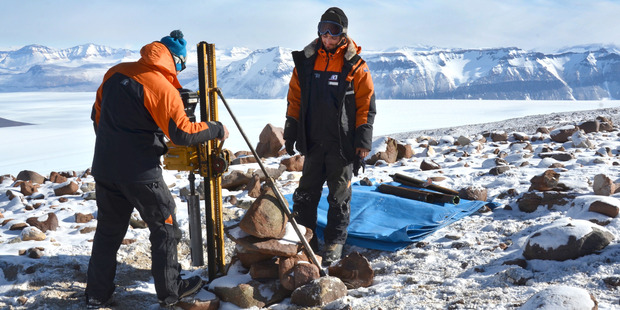 New Zealand scientists at work in the Dry Valley's in Antarctica. 
