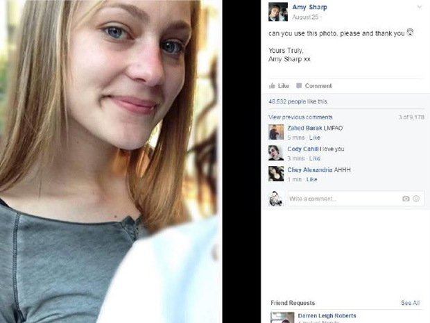 Amy Sharp posted this more flattering photo and cheeky request which went viral with 67,000 Facebook likes six days into her escape. Photo / Facebook