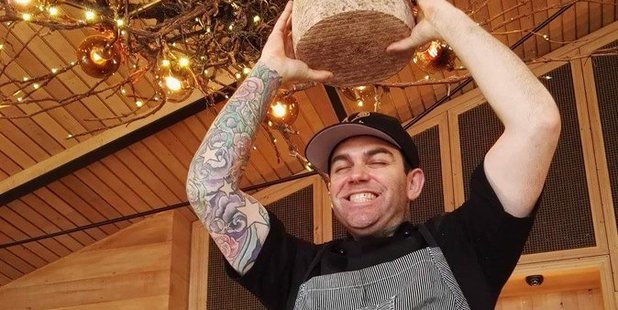 Chef Joe from Tantalus Estate holds up a wheel of Cwmglyn to support artisan cheesemakers. PHOTO/TWITTER