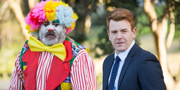 Nic Sampson as Detective Breen and Dave Fane as Olsen in The Brokenwood Mysteries.