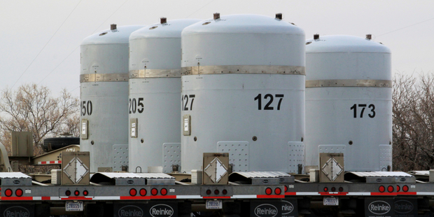 Empty nuclear waste shipping containers. Photo / AP