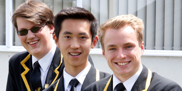 Chris Pidgeon, one of 16 scholarship winners, with John Ma and Callum Hill who have attended the same schools and have now won the same scholarship. PHOTO/JOHN STONE
