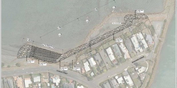 The structure will run along the edge of the council's reserve land, ending in a wave spending gravel/limestone beach at the Westshore end where existing large concrete blocks are. PHOTO/SUPPLIED.